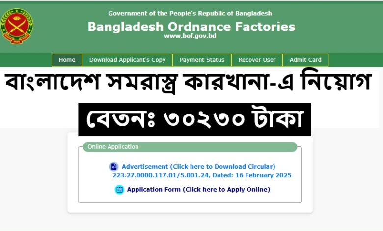 Bangladesh Ordnance Factories (BOF) Job Circular 2025