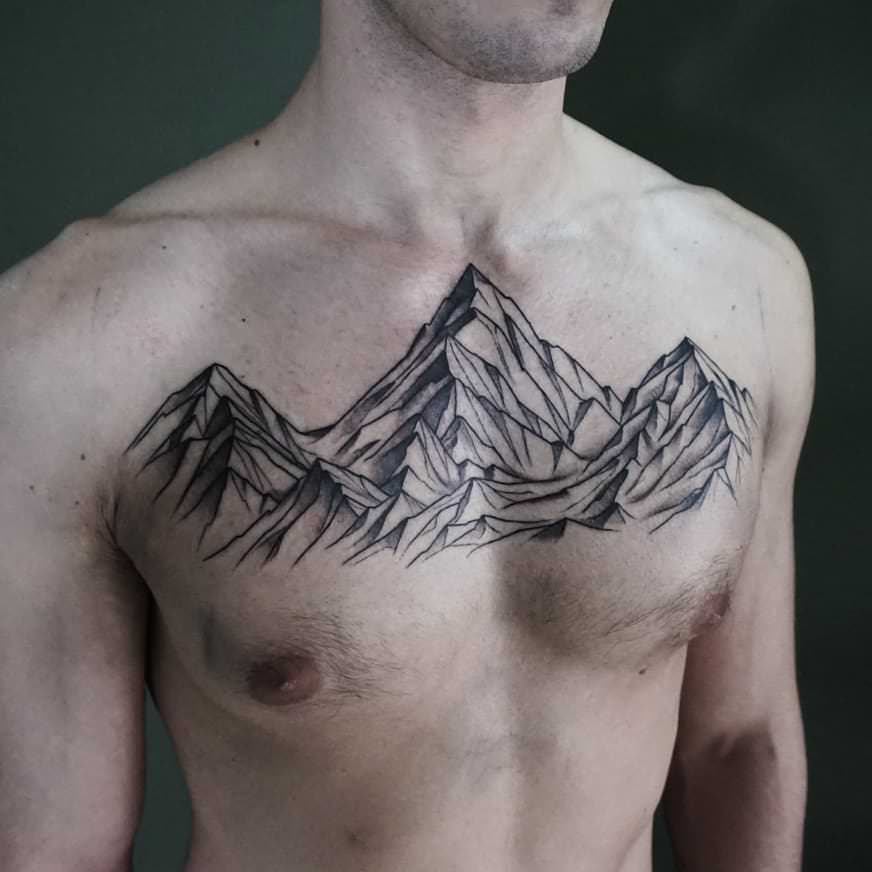 mountain chest tattoo