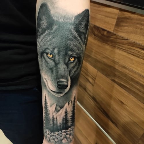 Black wolf tattoo