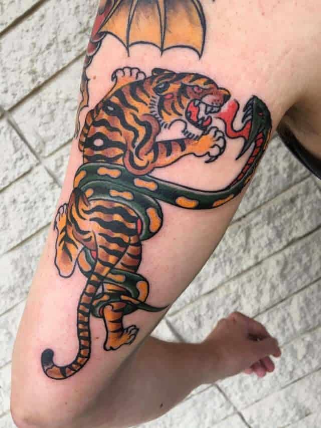 sailor jerry tiger tattoo on arm