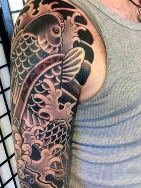 Grey And Black Koi Fish Tattoo