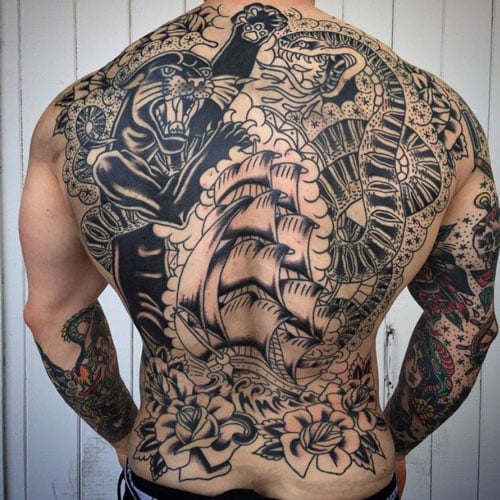 American Traditional Style Back Tattoo Design