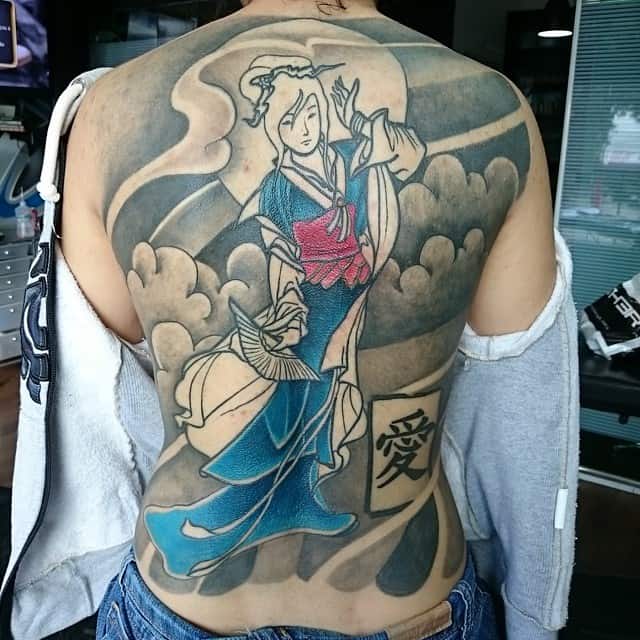 back tattoo of geisha