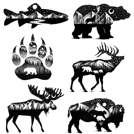 6 sheets temporary tattoos black and white animals for adults teen