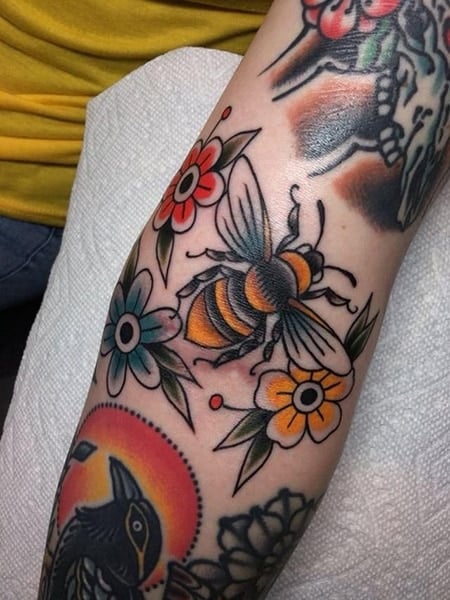 American Traditional Bee Tattoo