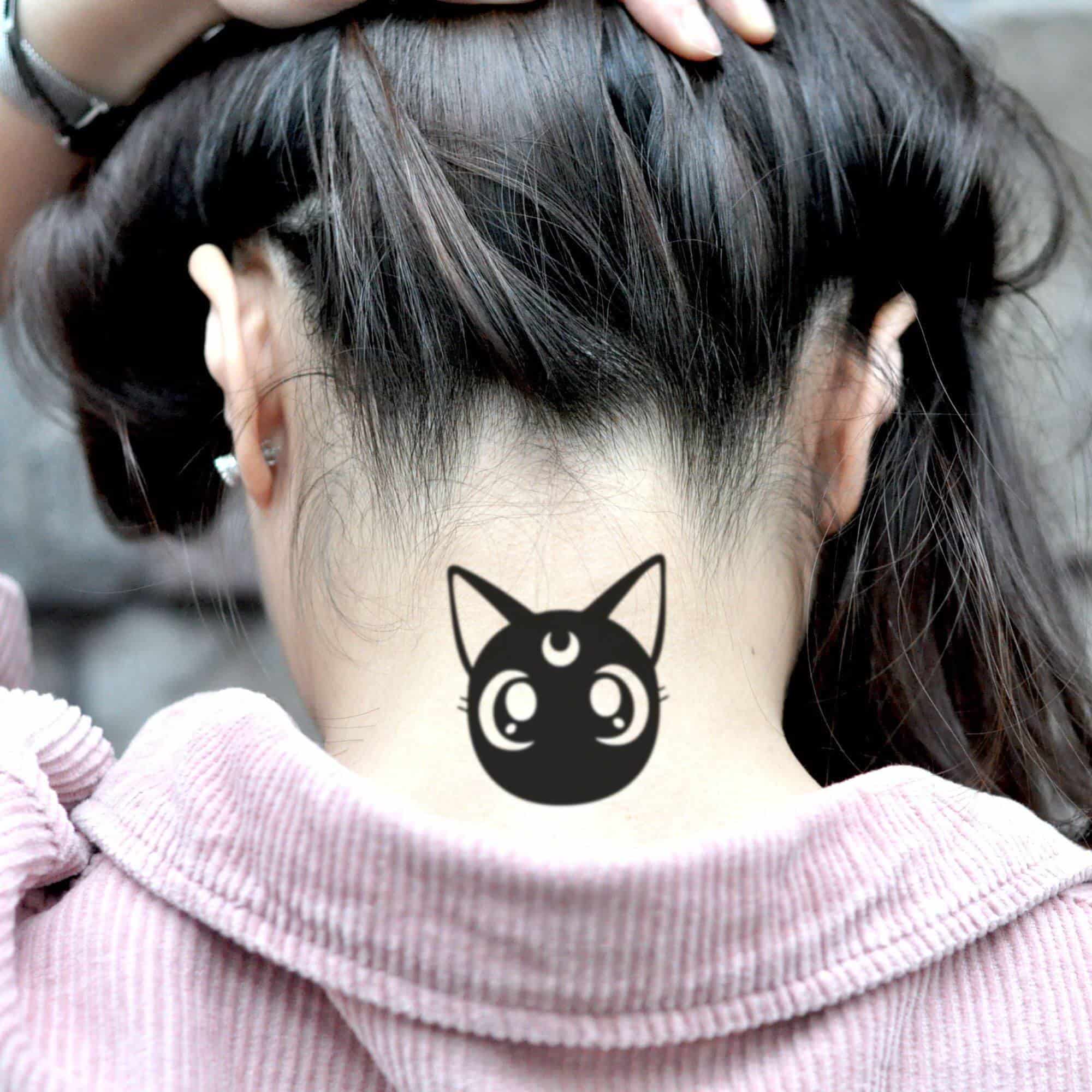luna sailor moon tattoo on neck