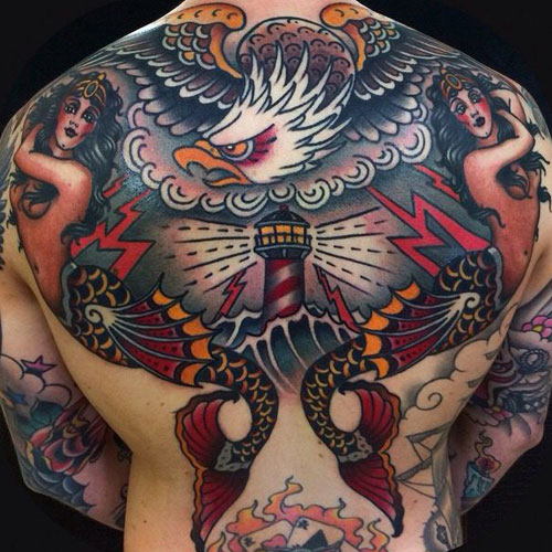 American Traditional Back Tattoo Design