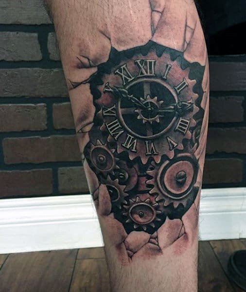 Grandfather Clock Tattoo On Leg