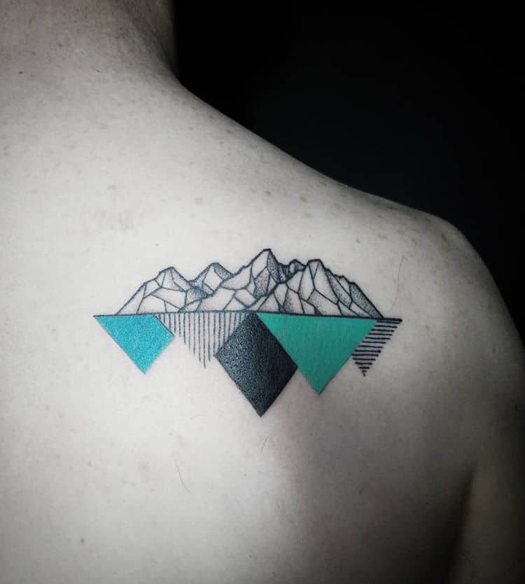 geometric mountain tattoo on back