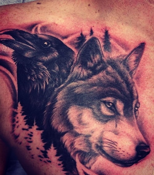 Raven and wolf tattoo