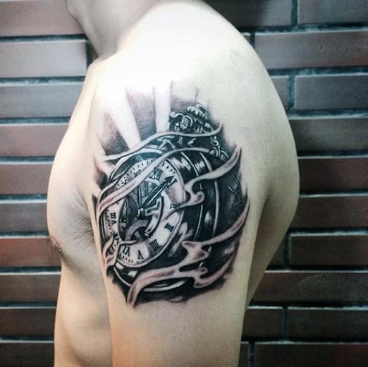 Men's Rose Clock Tattoo
