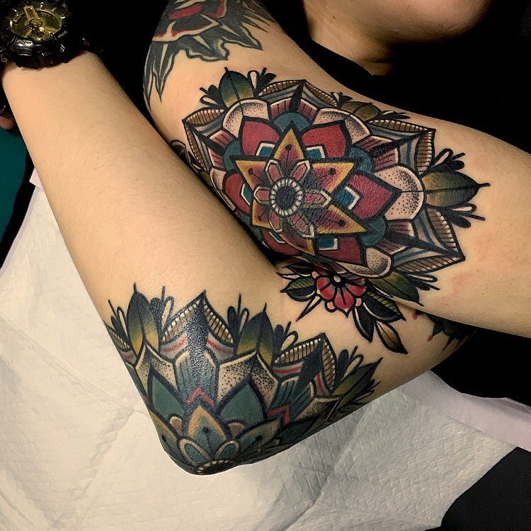 Elbow Mandala Tattoos