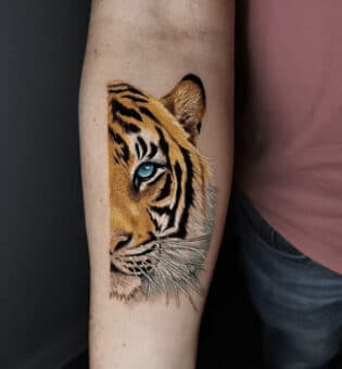 Half Tiger Head Tattoo