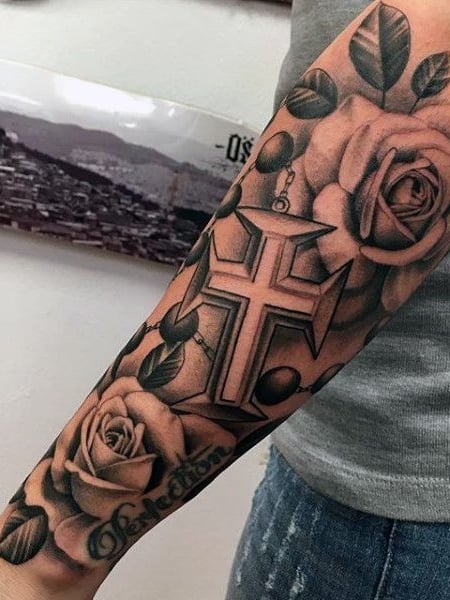 Cross With Roses Tattoo 